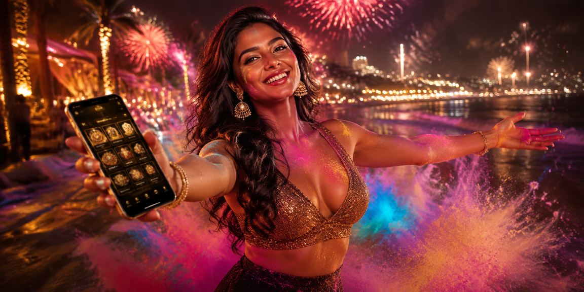 Mobile player enjoying live casino during Holi festival in India